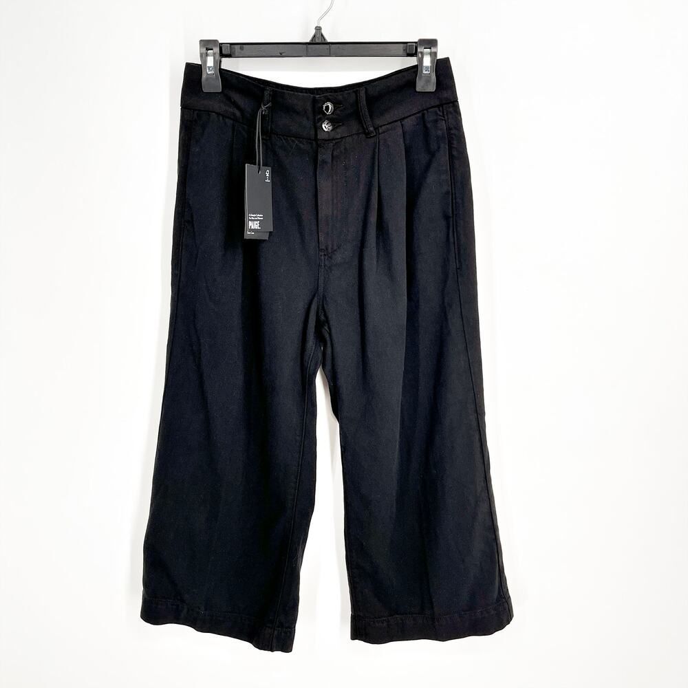 Paige NEW Black High Waist Pleated Clarice Director Pants Sz 27 Culotte Cropped